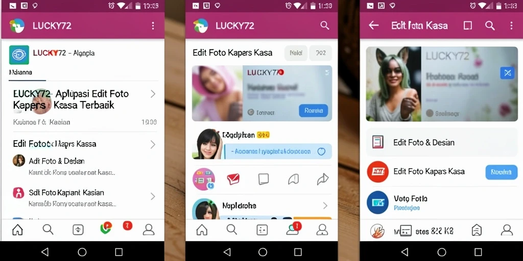 Antarmuka LUCKY72 saat mengedit foto dengan efek kertas kaca.