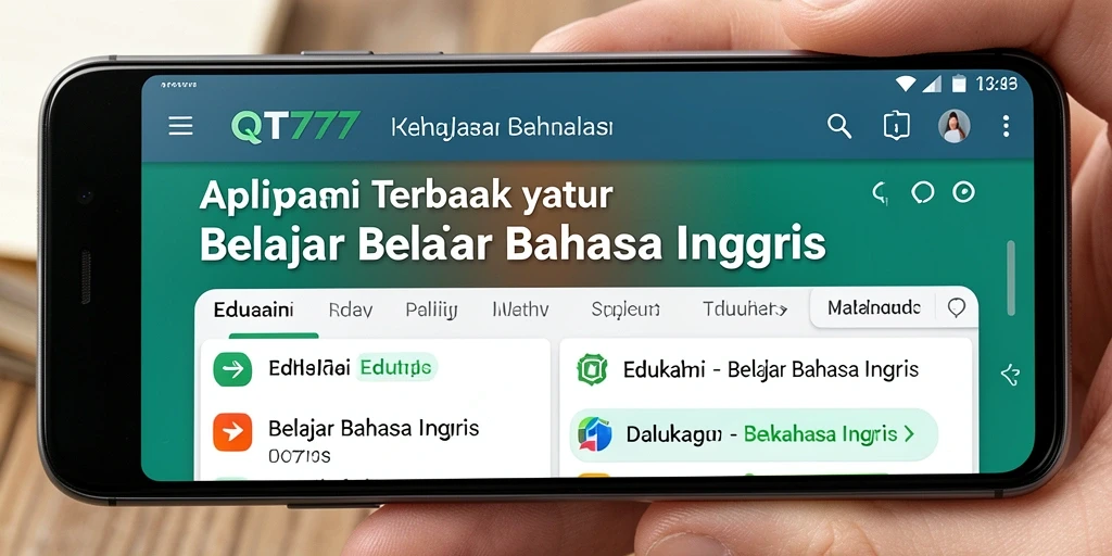 Antarmuka aplikasi QT777 yang menarik untuk belajar Bahasa Inggris.