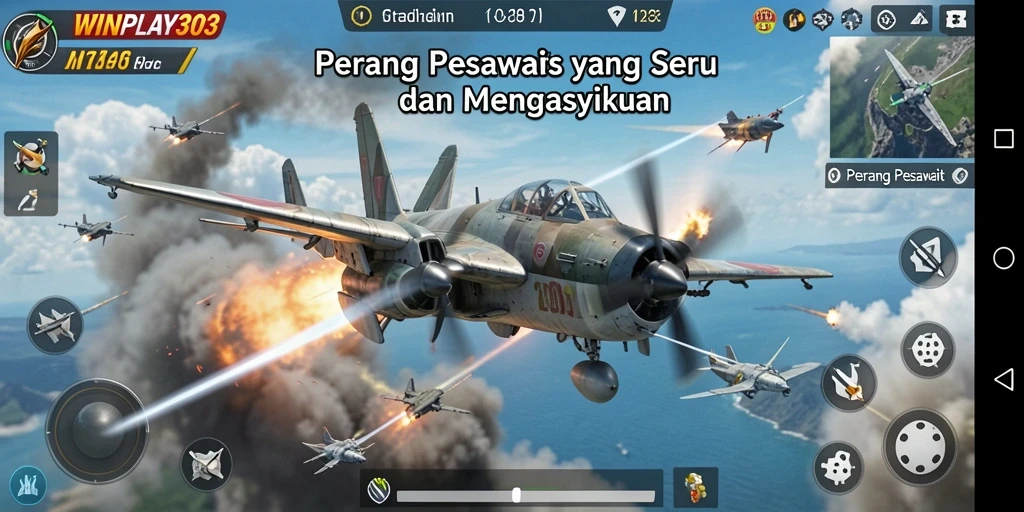 Tampilan antarmuka game Perang Pesawat yang menarik dan dinamis.